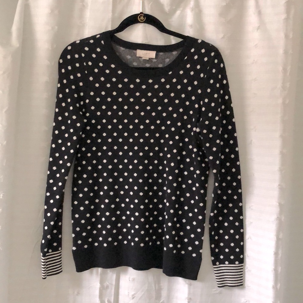 Loft Outlet polka dot sweater with stripe wrists